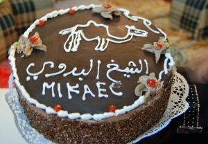 The "birthday" cake from my friends....the inscription reads Mikael - the sheikh of the Bedu